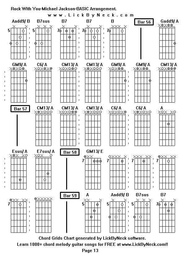 Chord Grids Chart of chord melody fingerstyle guitar song-Rock With You-Michael Jackson-BASIC Arrangement,generated by LickByNeck software.